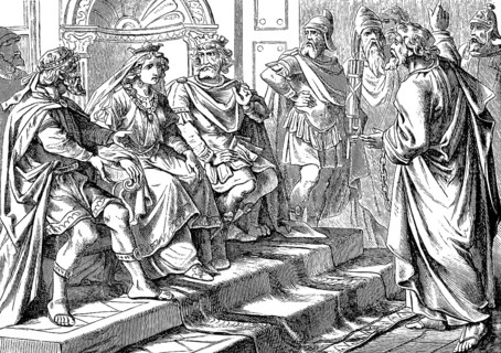 Paul in front of King Agrippa, his sister Benice and Festus in the Judgment House, Acts of St.