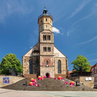 St. Michael church during the open-air games, Schwäbisch Hall, Hohenlohe, Baden-Württemberg,