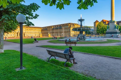 Summer evening on Schlossplatz with New Palace, Stuttgart, Baden-Württemberg, Germany, Stuttgart,
