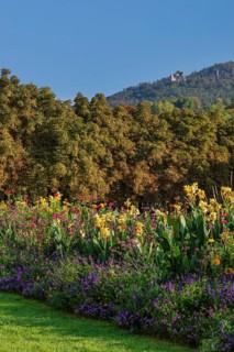 View from the spa park in Baden-Baden to the old castle in Hohenbaden, Black Forest,