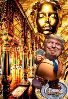 Symbolic image, Trump as a family presidential entrepreneur, accumulating wealth without character,