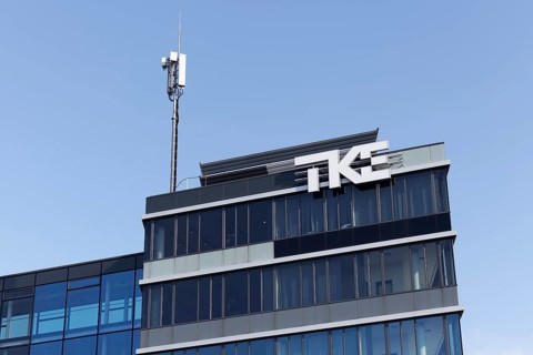 Thyssen Krupp Elevator, TKE, logo at company headquarters, elevator and escalator company,