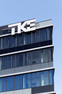 Thyssen Krupp Elevator, TKE, logo at company headquarters, elevator and escalator company,