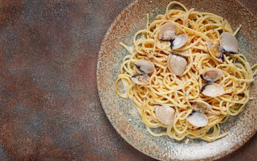 Spaghetti vongole, venerki, homemade, no people