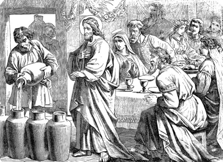 The wedding at Cana, Galilee, Saint John's Gospel, chapter 2, John the Baptist, third day, wine,