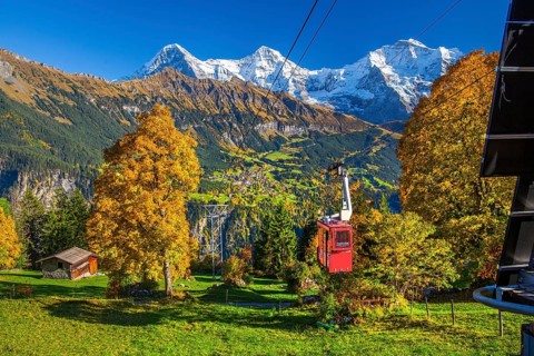 Cable car to the hamlet of Sulwald with views of Wengen, Eiger 3967m, Mönch 4110m and Jungfrau