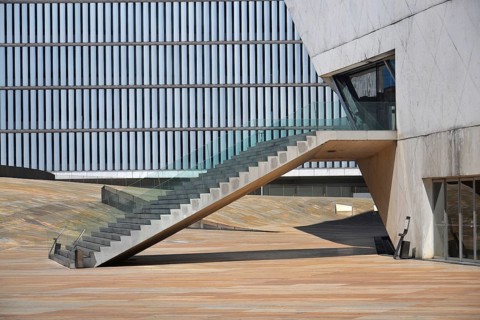 Architectural detail at the Casa da Musica concert hall by Rem Koolhaas in Porto, Portugal