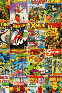 PRAGUE, CZECH REPUBLIC - JANUARY 29: Colorful vintage comic magazine covers top view flat lay