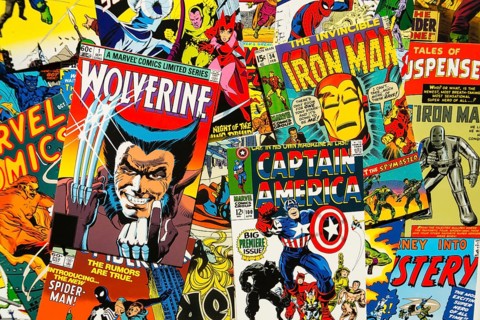 PRAGUE, CZECH REPUBLIC - JANUARY 29: Colorful vintage comic magazine covers top view flat lay