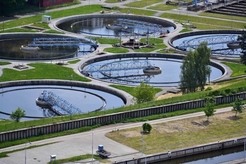 Aerial view of sewage water treatment plant in Prague, Czech republic