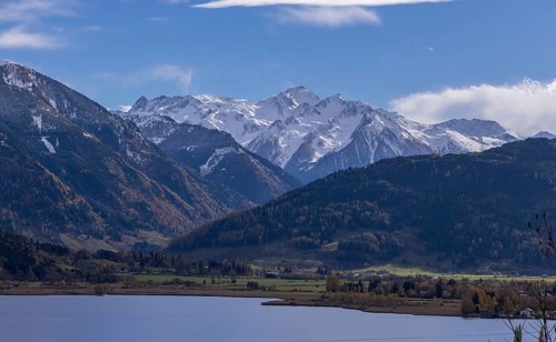 Landscape panorama, autumn, mountains, lake, snow, Zell am See, Pinzgau