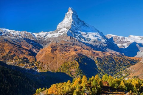 Sunegga view of the Matterhorn 4478 m in autumn, Zermatt, Mattertal, Valais, Switzerland