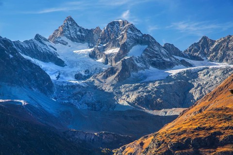 Autumn landscape on the Sunnegga with Zinalrothorn 4221m, Zermatt, Mattertal, Valais, Switzerland