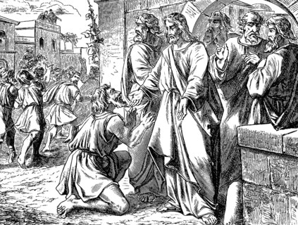 The grateful Samaritan, market in Galilee, Gospel of Luke, chapter 17, lepers, have mercy on us,