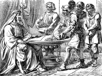 The pounds entrusted to the servants, who gave him, Gospel of Luke, chapter 19, mandate to increase
