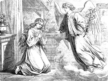 The angel announces the birth of Jesus to the Virgin Mary, Gospel of Luke, chapter 1, porch,