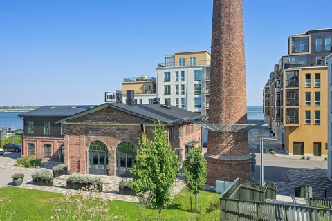 New buildings, old buildings, chimneys, residential buildings, Noblessner harbour district,