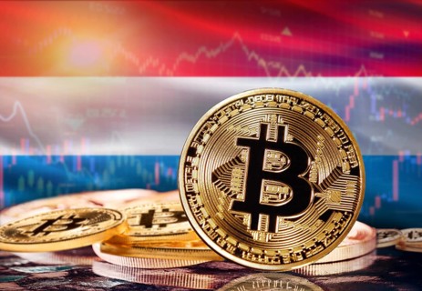 Bitcoin with Luxembourg flag in the background. Investors in cryptocurrency and Blockchain