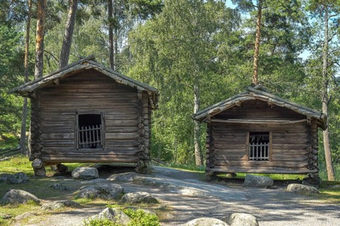 Barns, old wooden house, Seurasaari Open Air Museum, Seurasaaren Ulkomuseo, Helsinki, Finland