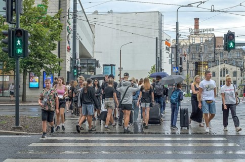 Passers-by, people, pedestrian traffic lights, Tallinn, Estonia