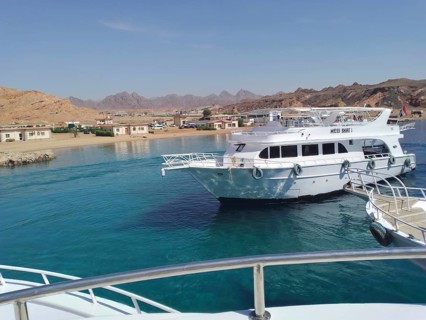 A berth for tourist yachts at the seaport of the resort town of Sharm el-Sheikh. From here,