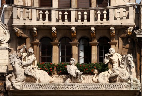 Baroque guild house of river boatmen (Le Cornett, the cornucopia) at the Grand Palace, Brussels,