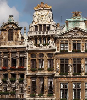 Baroque guild houses on Grand Place, from the right: archers, river boaters, shopkeepers, Brussels,