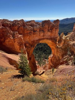 Close-up of an impressive natural rock arch in the Red Canyon, Bryce Canyon National Park is