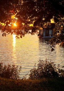 Atmospheric sunset over Lake Gudelack, Lindow (Mark), Stechlin-Ruppiner Land nature park Park,