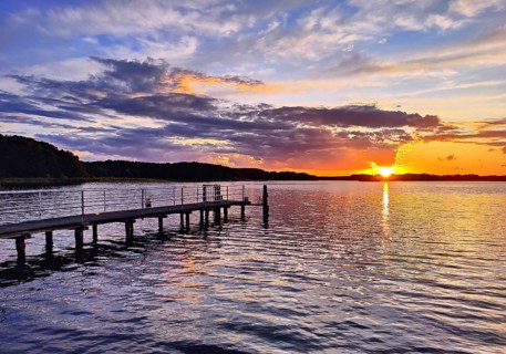Sunset over Lake Gudelack, Lindow (Mark), Stechlin-Ruppiner Land nature park Park, Brandenburg,