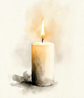A candle is lit and the flame is yellow. The candle is in a painting and the painting is in
