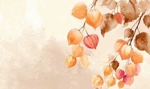 A painting of a tree with orange flowers. The painting is done in watercolor and has a light, airy
