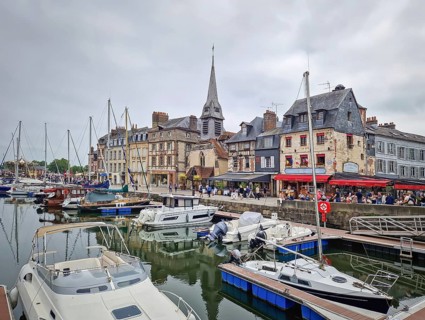 Honfleur, Normandy, France, May 30, 2025: Honfleur Vieux Bassin harbor with boats and yachts moored