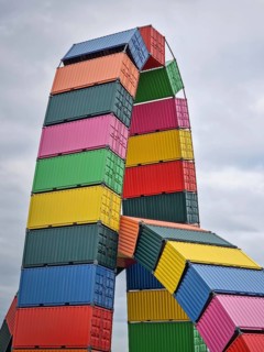 Le Havre, Normandy, France, 29 May, 2025: Striking street art installation Catena Containers