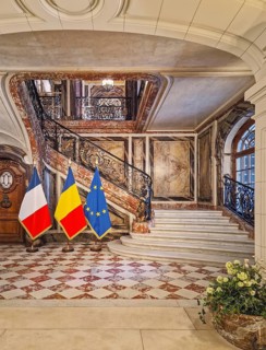 Paris, France, May 18, 2025: Hotel de Behague in Paris, which currently houses the Embassy of