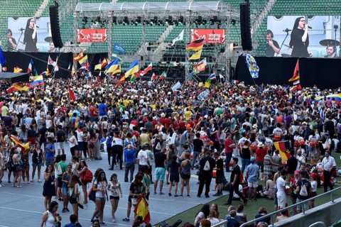 WROCLAW, POLAND - JULY 23, 2016: Pilgrims of the World Youth Day during concert Cristina Scuccia.