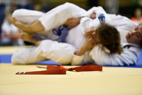 WROCLAW, POLAND - JULY 29, 2017: Ju-Jitsu Ne-Waza during the The World Games 2017. Fight for thirth