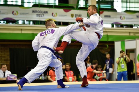 WROCLAW, POLAND - JULY 29, 2017: Ju-Jitsu Fighting tournament during the The World Games 2017.