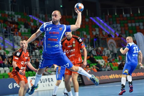 LUBIN, POLAND - OCTOBER 27, 2016: Polish PGNiG Superleague men in handball match between MKS