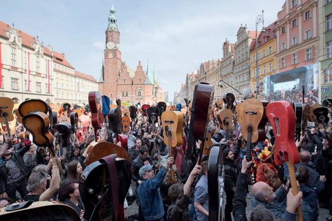 WROCLAW, POLAND - MAY 1, 2016: Over 7 thousands guitarists achieve new Guiness Record playing Hey