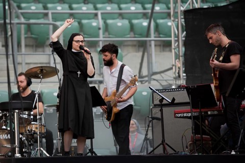 WROCLAW, POLAND - JULY 23, 2016: Cristina Scuccia during concert singning Europe. The concert is