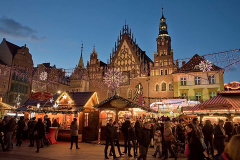 WROCLAW, POLAND - NOVEMBER 27: Christmas fair in front of town hall Wroclaw
