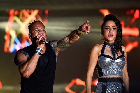 LUBIN, POLAND - JUNE 10, 2017: Concert 2 Unlimited during Cuprum Hits Festival. Vocalist Ray