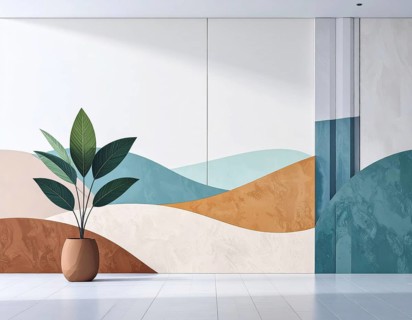 Abstract painting symbolizing environmental protection, organic shapes in earthy color tones,