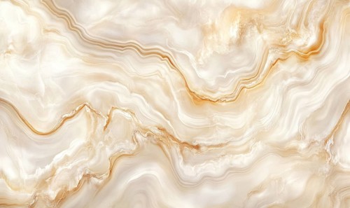 A white and tan marble wall with a wave pattern. The wall is made of marble and has a warm,