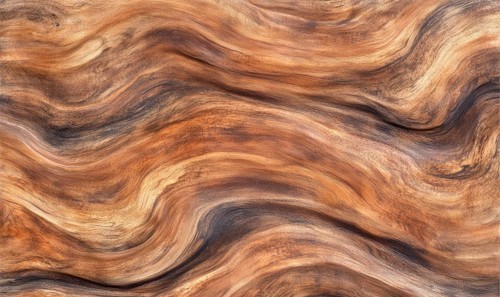 A wooden surface with a wavy texture. The painting has a warm, earthy tone that gives it a natural,