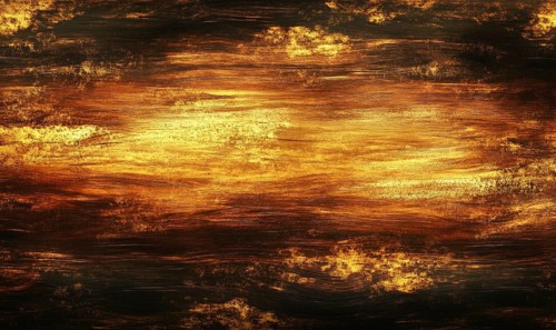 A painting of a dark, burnt out background with a goldish hue. The painting is abstract and has a