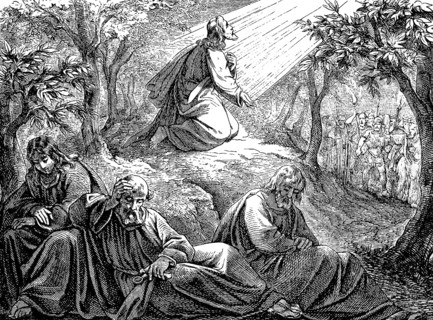 Judas with armed warriors, battle at court Sethesemane, sit down, I go and pray, Gospel Matthew,
