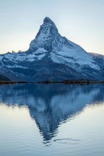Matterhorn Mountain and Reflection in Lake Stellisee in Evening. Swiss Alps. Valais, Switzerland