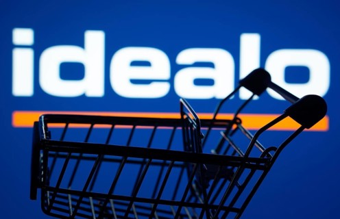 Dhaka, Bangladesh- 03 July 2025: Silhouette of a shopping cart in front of the idealo logo,